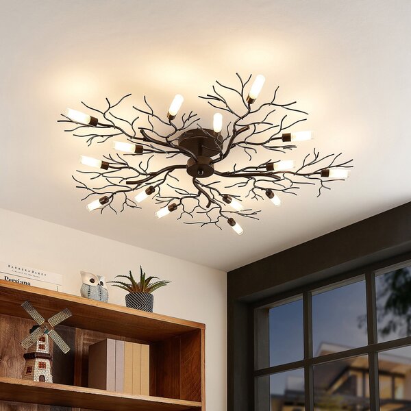 Lampa Sufitowa Lindby, Bigna, ściemnialny, brąz rdzawy, salon, metal, nowoczesny