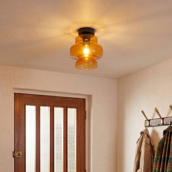 Retro lampa sufitowa czarna z pomarańczowym szkłem - Denise