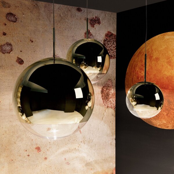 Lampa Wisząca Tom Dixon, Mirror Ball, ściemnialny, złoty | mosiężny, salon, tworzywo sztuczne, design