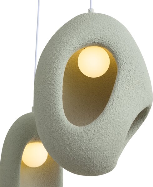 Lampa wisząca Japandi biała z organicznym jasnym zielonym kloszem 3-punktowa - Moonstone