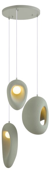 Lampa wisząca Japandi biała z organicznym jasnym zielonym kloszem 3-punktowa - Moonstone