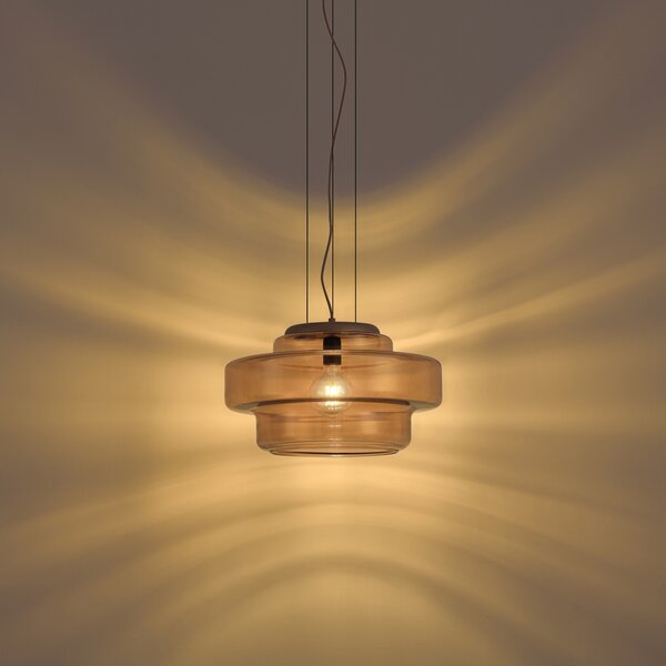 Lampa wisząca retro ciemny brąz z bursztynowym szkłem - Barb