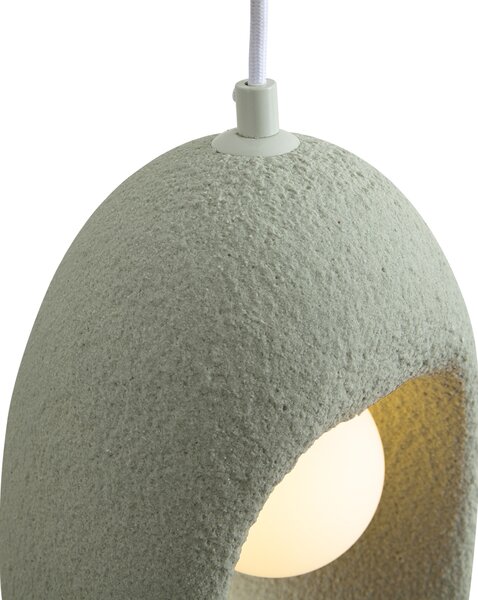Lampa wisząca Japandi biała z organicznym jasnym zielonym kloszem 3-punktowa - Moonstone
