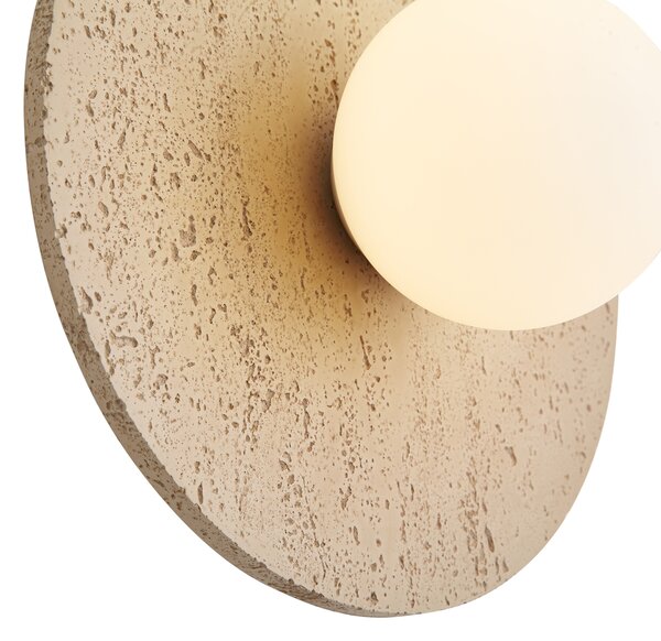Lampa ścienna Japandi okrągła z kamienia naturalnego ze szkłem opalowym - Josie