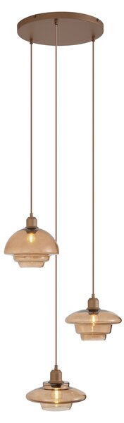Lampa wisząca retro ciemny brąz z bursztynowymi kloszami 3-punktowa - Smokey