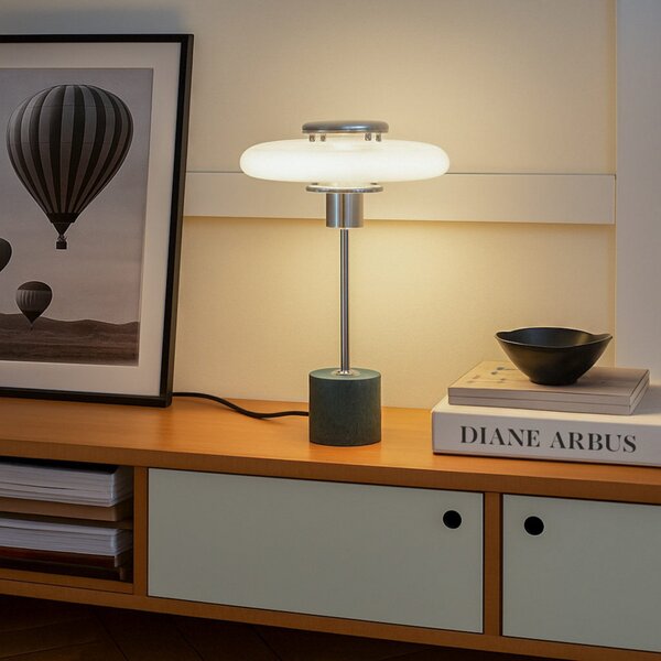 Lampa Stołowa Lindby, Branford, biały, salon, szkło, vintage