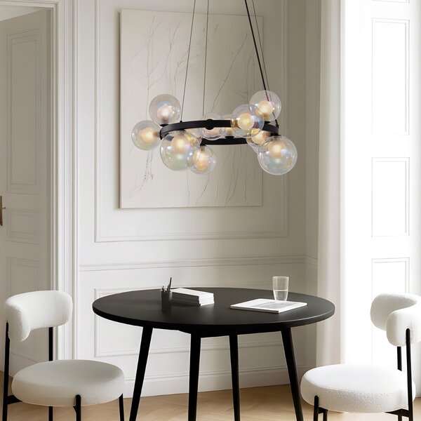 Lampa Wisząca Lucande, Marvi, ściemnialny, czarny, salon, szkło, nowoczesny