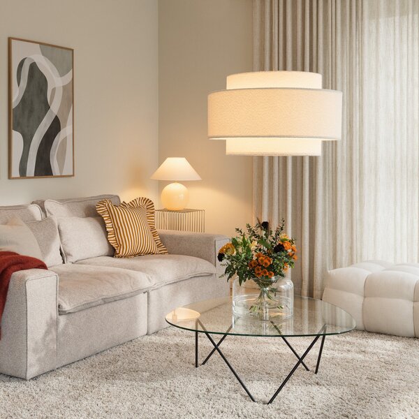 Lampa Wisząca Globen Lighting, Noah Bouclé, ściemnialny, biały, salon, tkanina | tekstylia, design
