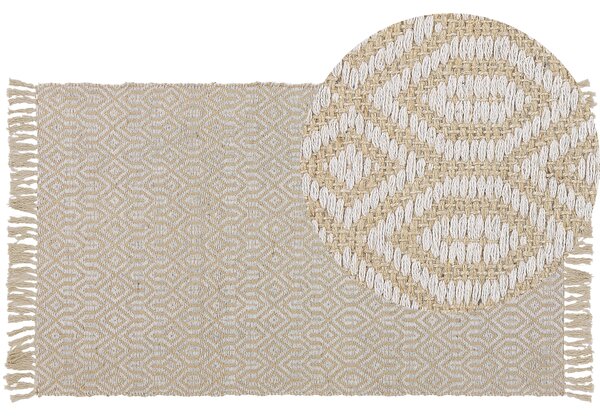 Ręcznie tkany dywan jutowy bawełniany beżowy 80 x 150 cm boho frędzle Pozanti Beliani