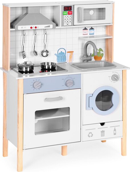 ECOTOYS 7271 Drewniana kuchnia dla dzieci z dźwiękami, diodami LED, piekarnikiem, pralką i akcesoriami