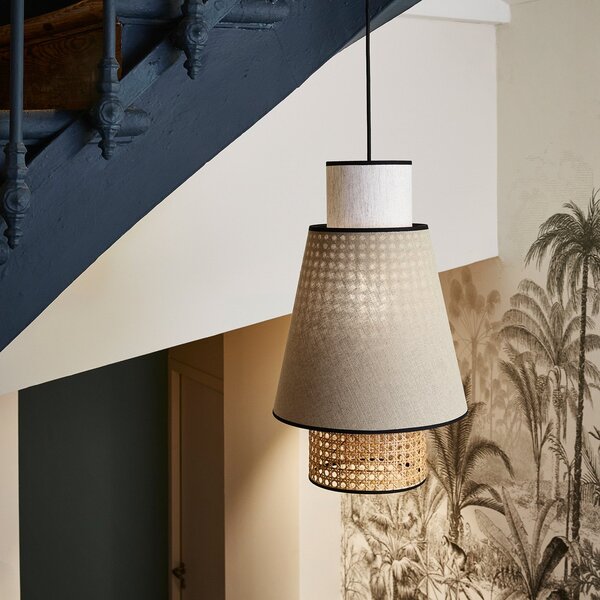 Lampa Wisząca MARKET SET, Singapour S, ściemnialny, beżowy, salon, tkanina | tekstylia, design