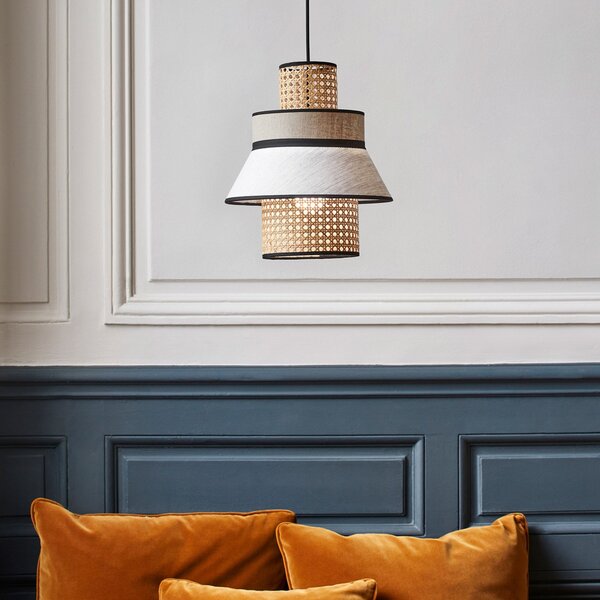 Lampa Wisząca MARKET SET, Singapour XML, ściemnialny, drewniany, salon, tkanina | tekstylia, design