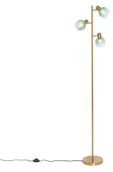 Lampa podłogowa art deco złota z zielonym szkłem 3-światła - Vidro