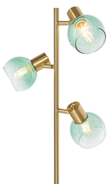 Lampa podłogowa art deco złota z zielonym szkłem 3-światła - Vidro