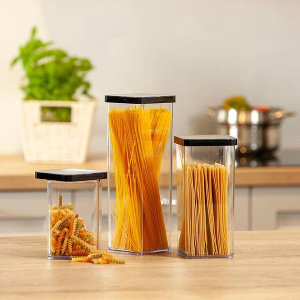 Kwadratowy plastikowy pojemnik na żywność LOFT czarny 1,5 l