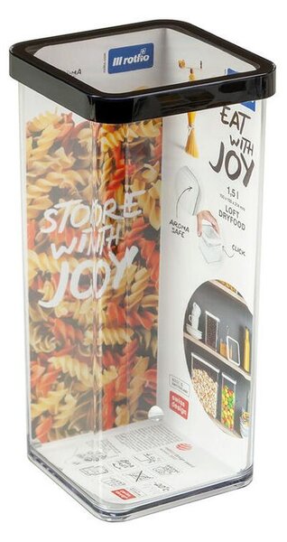 Kwadratowy plastikowy pojemnik na żywność LOFT czarny 1,5 l