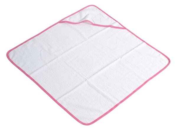 Ręcznik kąpielowy dziecięcy z kapturem BABY 75x75 cm, biały/różowy
