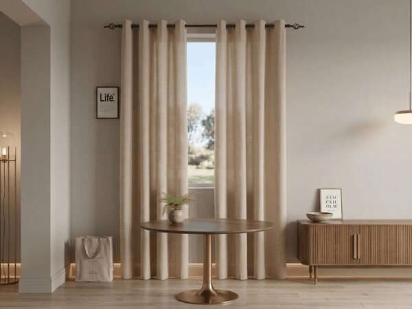 Zasłona TAVIO 140x250 cm, jasnobeżowa Zawieszanie: Metalowe pierścienie