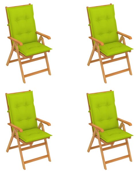 Krzesła ogrodowe z jasnozielonymi poduszkami, 4 szt., tekowe