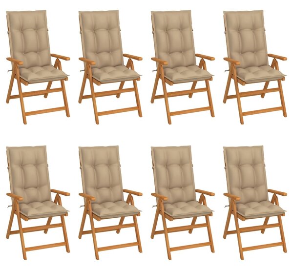 Rozkładane krzesła ogrodowe z poduszkami, 8 szt., drewno tekowe