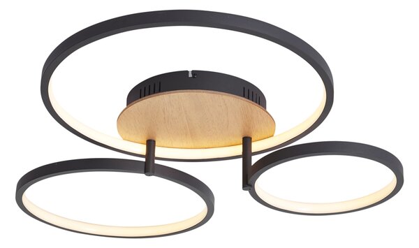 Nowoczesna lampa sufitowa drewniana z LED z 3-stopniową regulacją jasności 3-źródłowa - Rondas