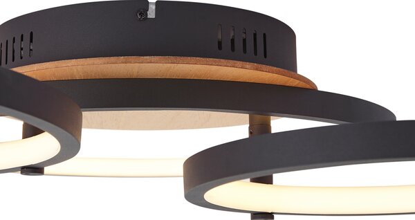 Nowoczesna lampa sufitowa drewniana z LED z 3-stopniową regulacją jasności 3-źródłowa - Rondas