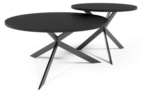 Zestaw stolików 2w1 Cuba to czarny stolik kawowy z okrągłym blatem o średnicy 75 i 58 cm do salonu w nowoczesnym stylu