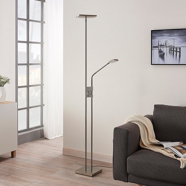 Lampa Podłogowa Lindby, Jonne, ściemnialny, metaliczny, salon, metal, nowoczesny