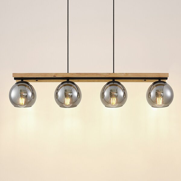Lampa Wisząca Lindby, Enrique, ściemnialny, drewniany, salon, szkło, nowoczesny