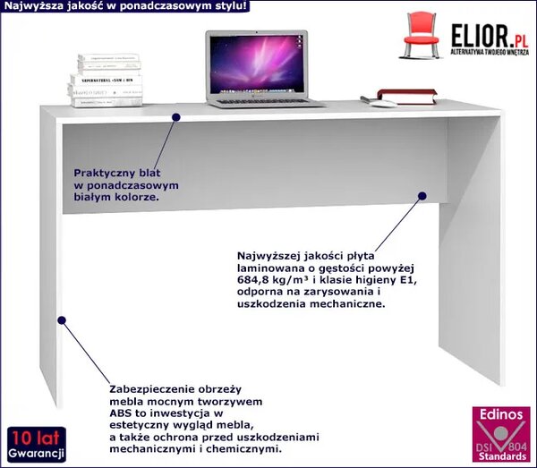 Białe długie minimalistyczne biurko R6-K93