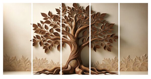 5-częściowy obraz brązowe drzewo życia z efektem 3D