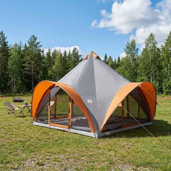 Namiot Tipi Szary i pomarańczowy 6-osobowy Poliester i Stal