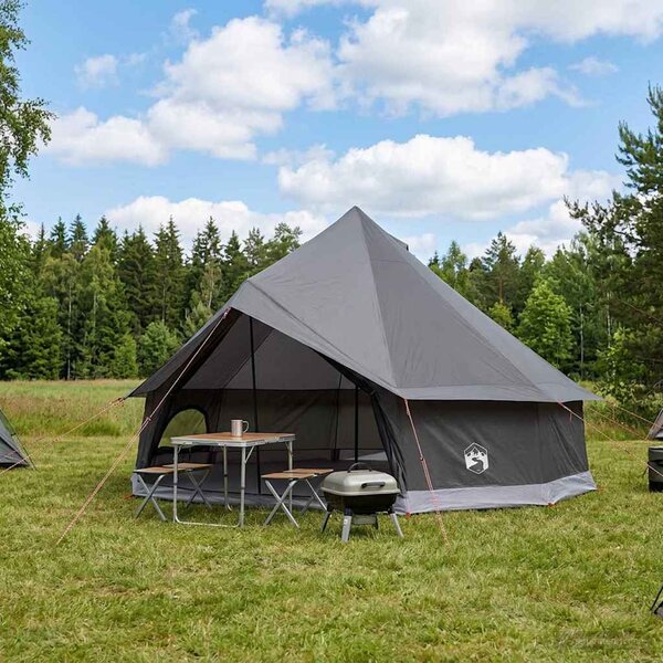 Namiot Tipi Brązowy Szary 600 x 600 x 350 cm Poliester i Stal