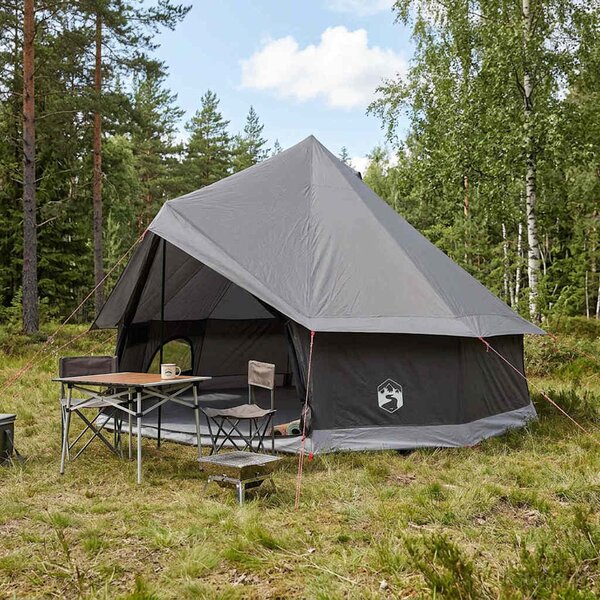 Namiot Tipi Brązowy Szary 400 x 400 x 250 cm Poliester i Stal