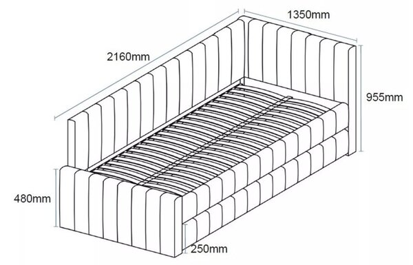 Łóżko tapicerowane COMFINO VELVET z wysuwanym miejscem do spania 120x200 cm, ciemnoszare