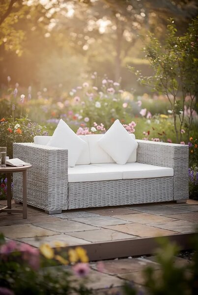 Szara 2-osobowa sofa z rattanu W1-F16