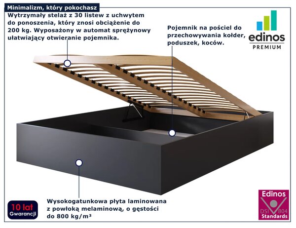 Czarne łóżko z pojemnikiem na pościel 160x200 L7-F69