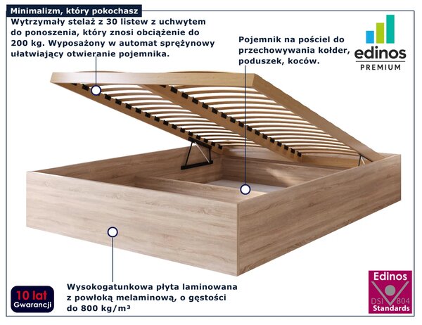 Skandynawskie łóżko z podnoszonym stelażem dąb sonoma 120x200 H0-Z71