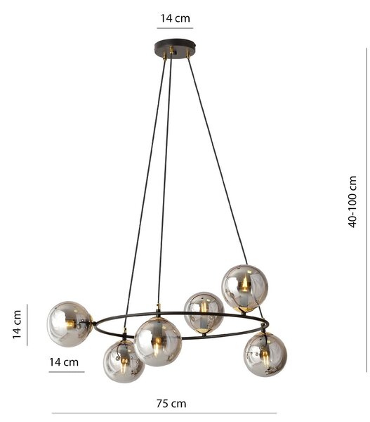 Lampa wisząca Azura 6 Grafit – okrągła, sześć grafitowych kloszy domodes