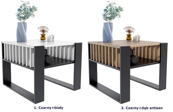 Nowoczesna Ława Czarny Kawowa Z Lamelami + Dąb Artisan L2-E26