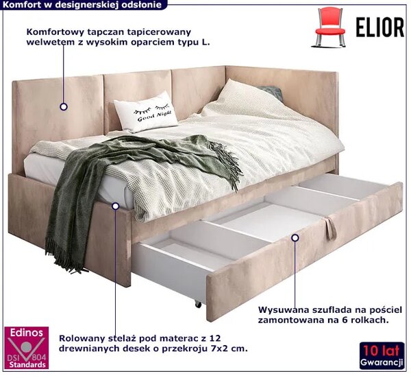 Beżowa sofa młodzieżowa z oparciem typu l N0-F22