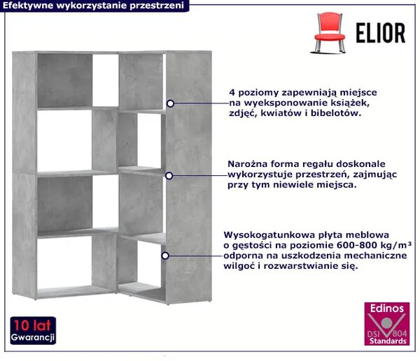 Nowoczesny otwarty regał narożnikowy beton T4-P66