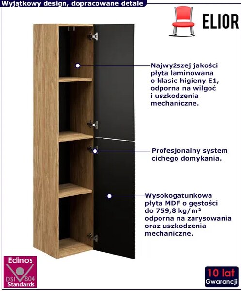 Czarny słupek łazienkowy z frontem 3D R6-E65