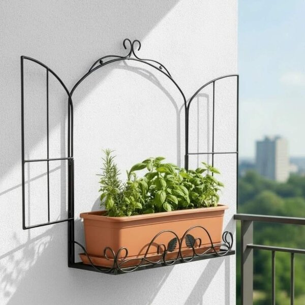 Póka balkonowa DanDiBo, metalowa, czarna, do montau na zewntrz, idealna na balkon lub przy oknie. Wymiary: 50 cm. Póka wiszca, idealna do przechowywania zió, przypraw, rolin lub jako kosz na cian. Odporna na warunki atmosferyczne