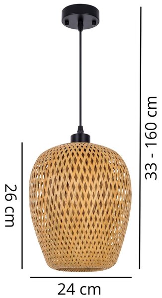 LAMPA WISZĄCA SUFITOWA BAMBUSOWA PLECIONY ŻYRANDOL DO SALONU BOHO 24 CM