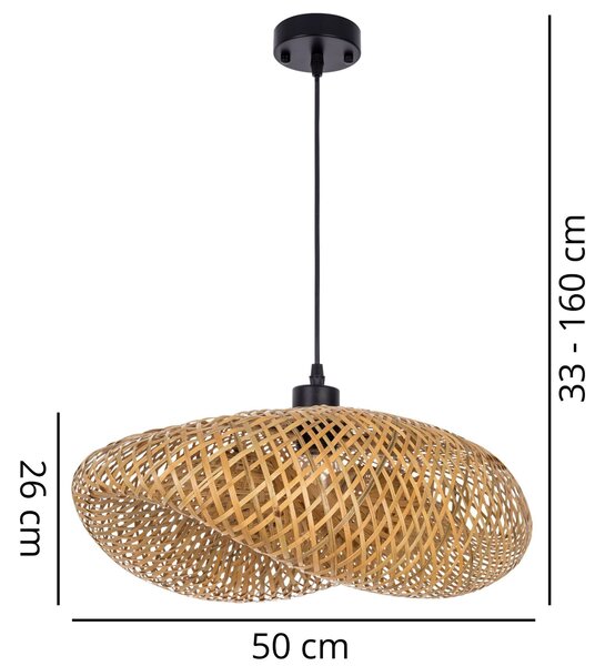 ŻYRANDOL PLECIONY BAMBUSOWY BOHO DUŻA LAMPA WISZĄCA DO SALONU I JADALNI 50 CM