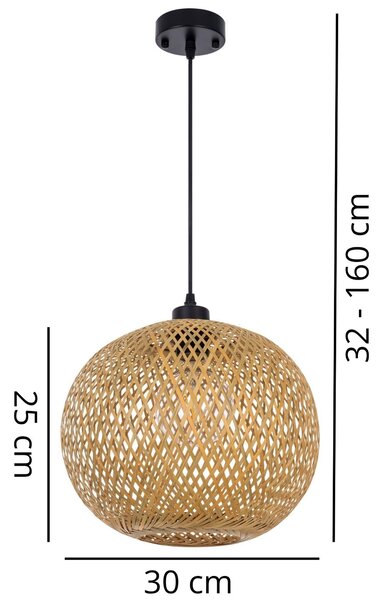 SUFITOWA LAMPA WISZĄCA BAMBUSOWA BOHO PLECIONY ŻYRANDOL DO SYPIALNI I SALONU 30 CM