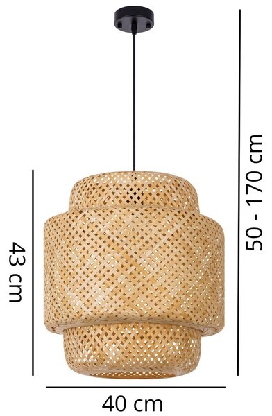 LAMPA WISZĄCA NATURALNA BAMBUSOWA ŻYRANDOL DO SALONU I SYPIALNI W STYLU BOHO 40 CM