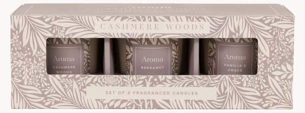 Komplet świec zapachowych Cashmere Woods (drewno kaszmirowe, bergamotka, wanilia & bursztyn), 3 elem