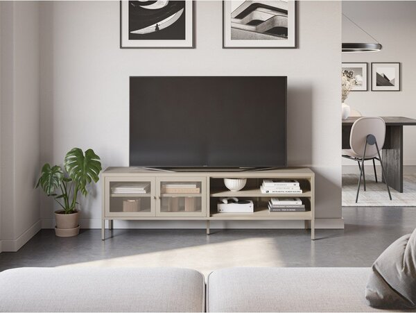 Kremowa metalowa szafka pod TV 160x50x35 cm Fayna – Marckeric